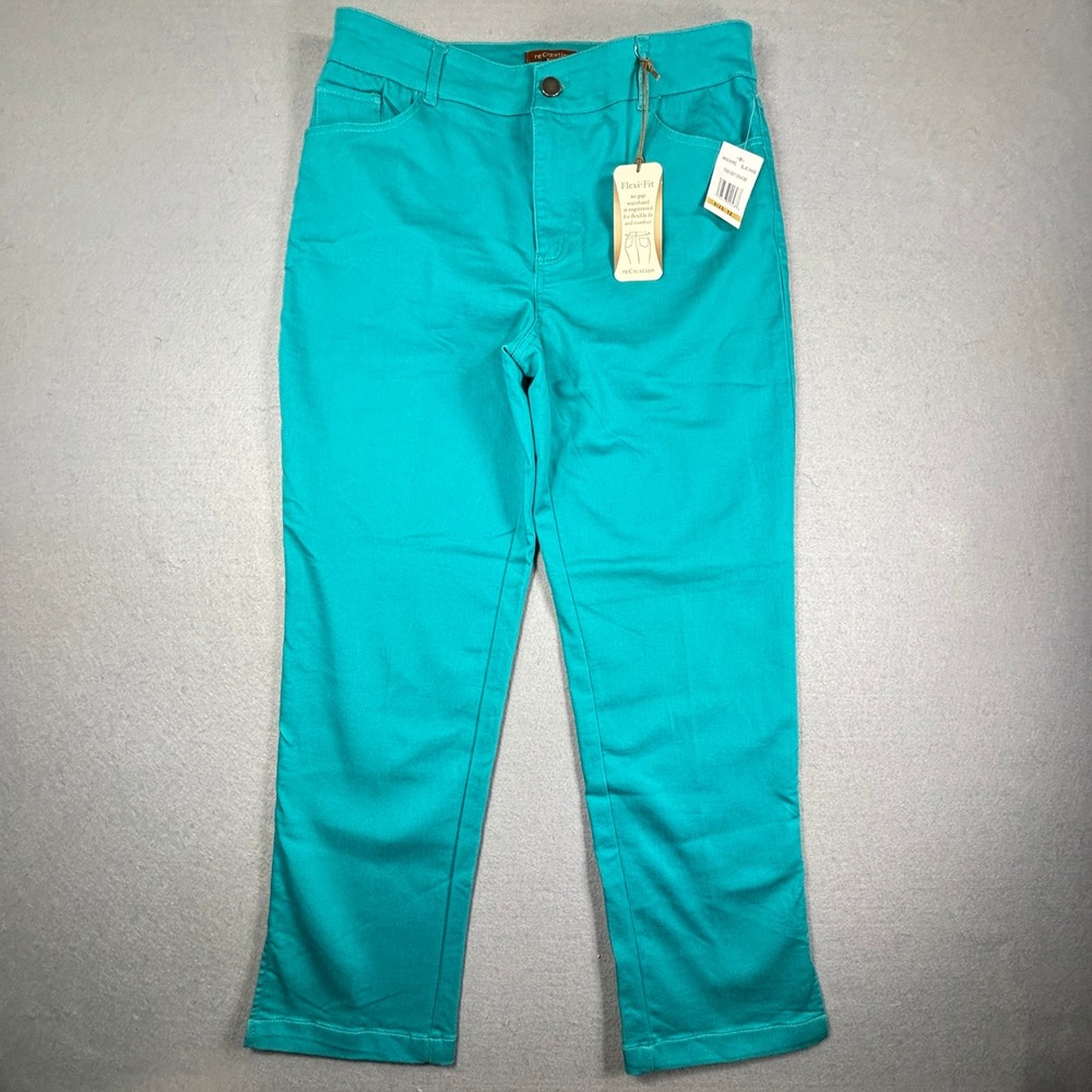 New reCreation‎ Cropped Pants Flexi-Fit Women 12 Stretch Coastal Nautical Oasis